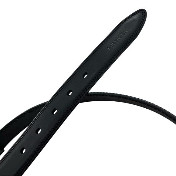 Tommy Hilfiger Men's Black Leather Silver Tone Hardware Belt Size 44 - Picture 7 of 8